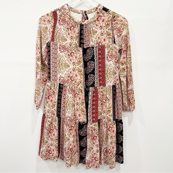 Zara Printed Floral Patchwork Long Sleeve Dress Girls 13-14 - Picture 1 of 8